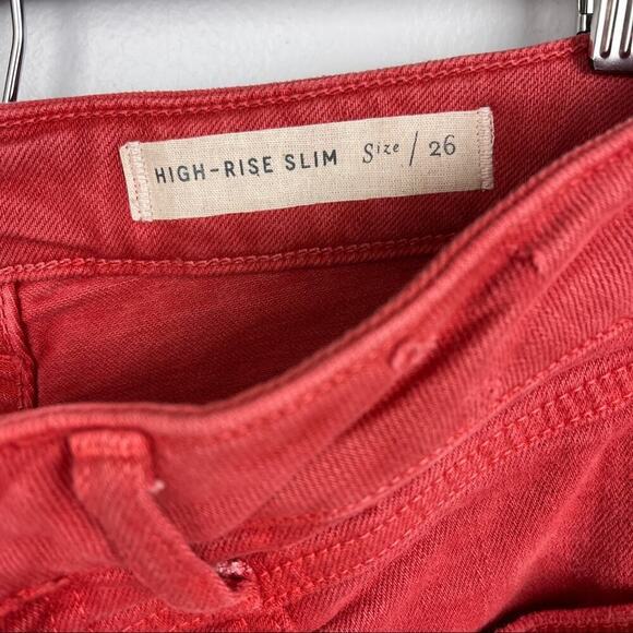 Anthropologie Pilcro Jeans Sz26 Red High-Rise Slim Straight Ankle Distressed NEW - Picture 8 of 12